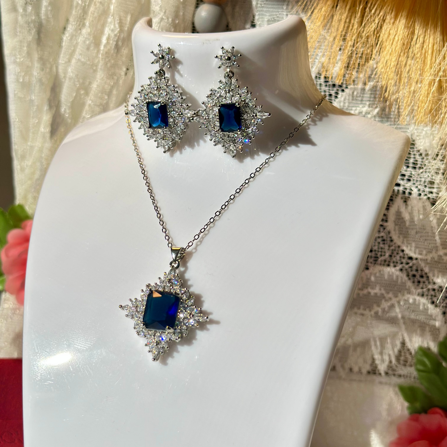 Exquisite Dark Blue Stone Set (Platinum Plated)