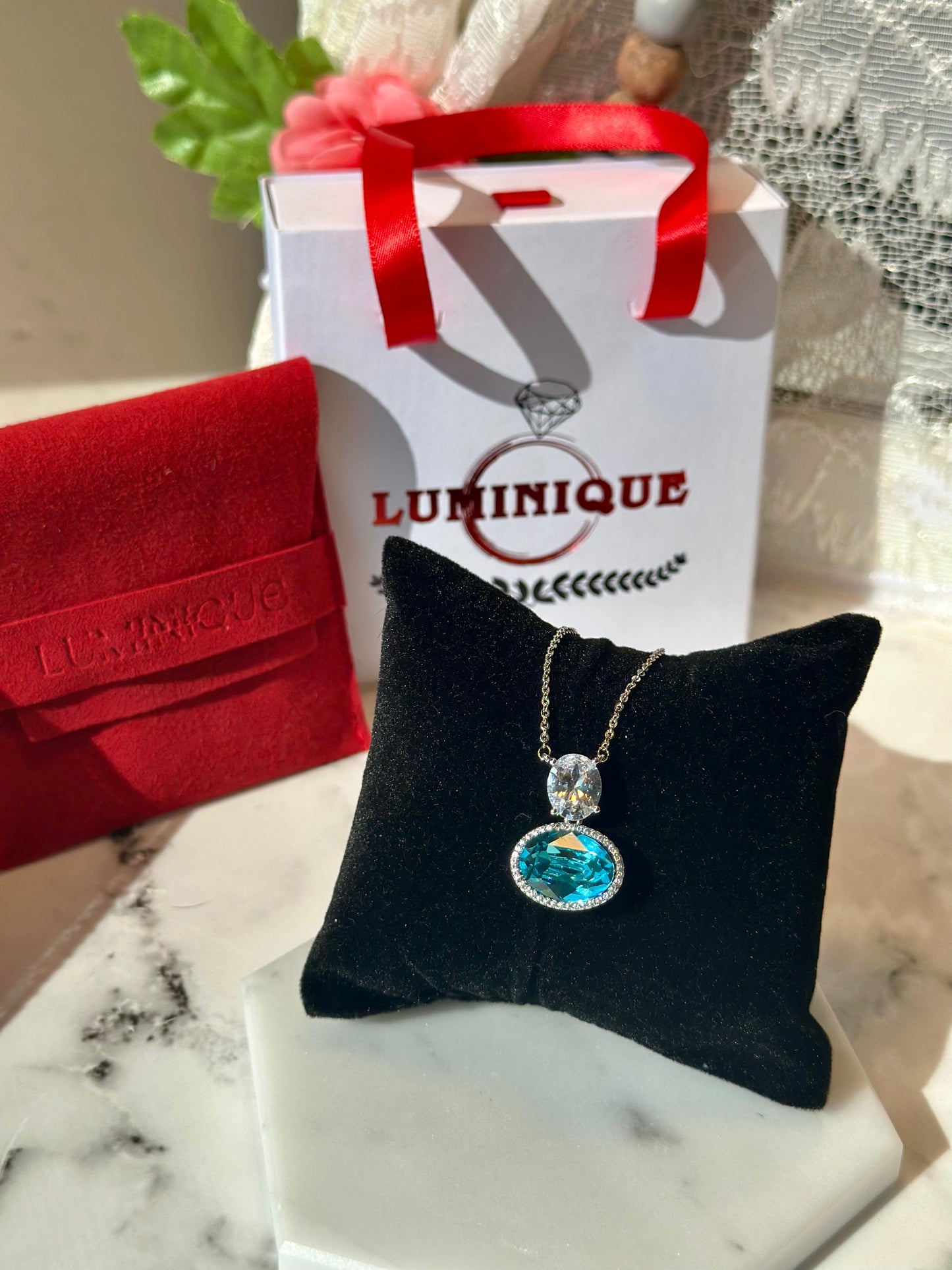 Blue Stone Necklace (Platinum Plated)