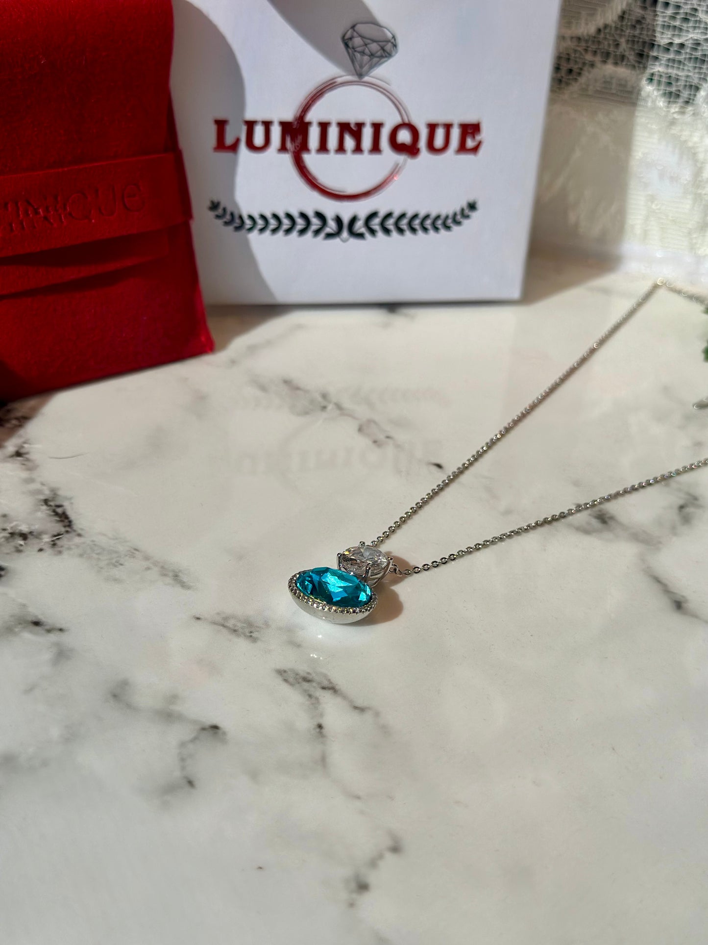 Blue Stone Necklace (Platinum Plated)