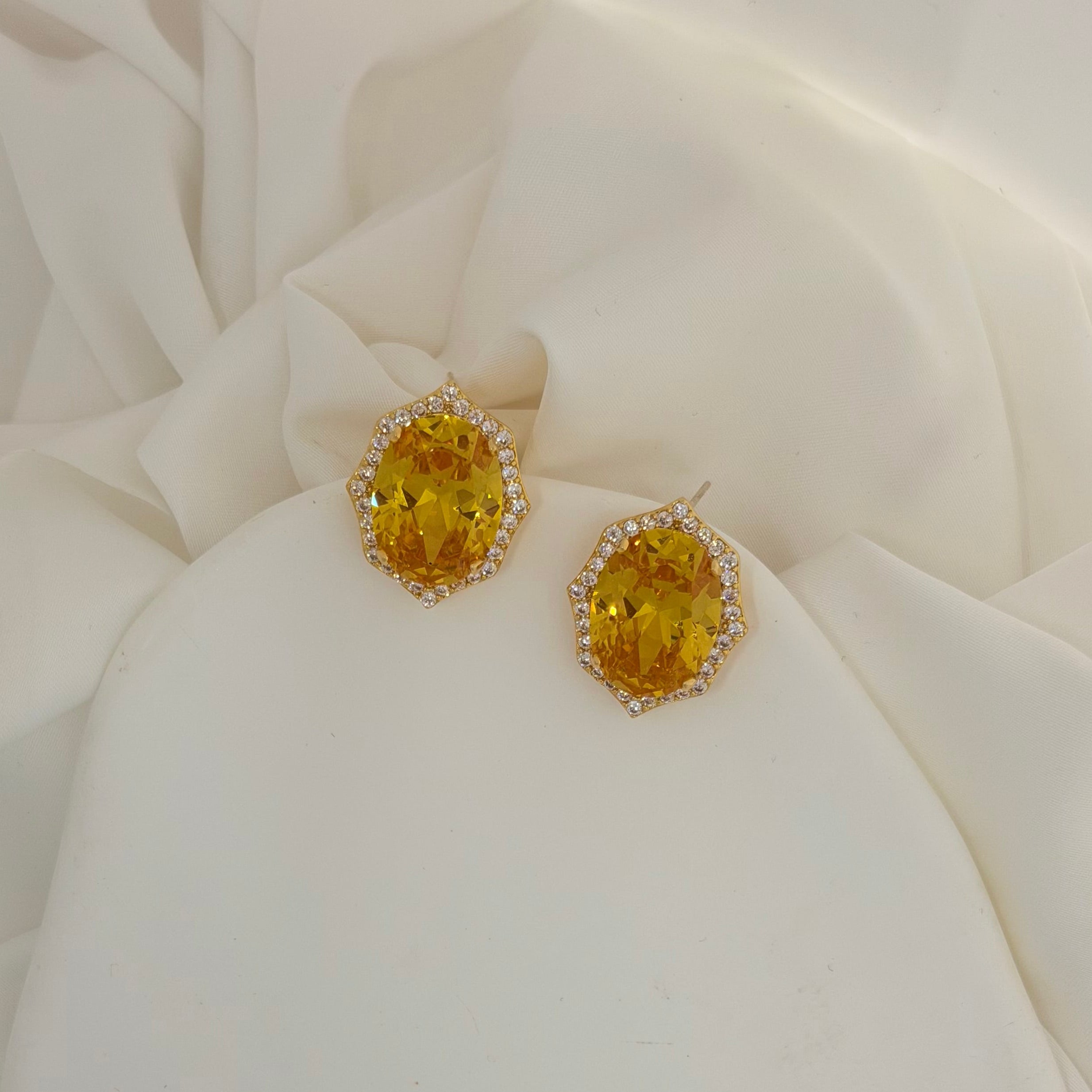 Egg Shaped Zircon Earrings (18K PVD Gold Plated)