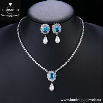 Luxury Aquamarine Set (Platinum Plated)