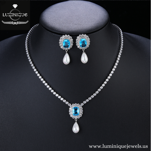 Luxury Aquamarine Set (Platinum Plated)