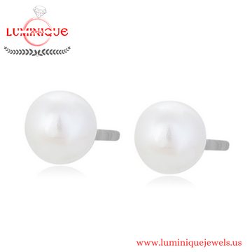 Pearl Earrings (Studs) Platinum Plated