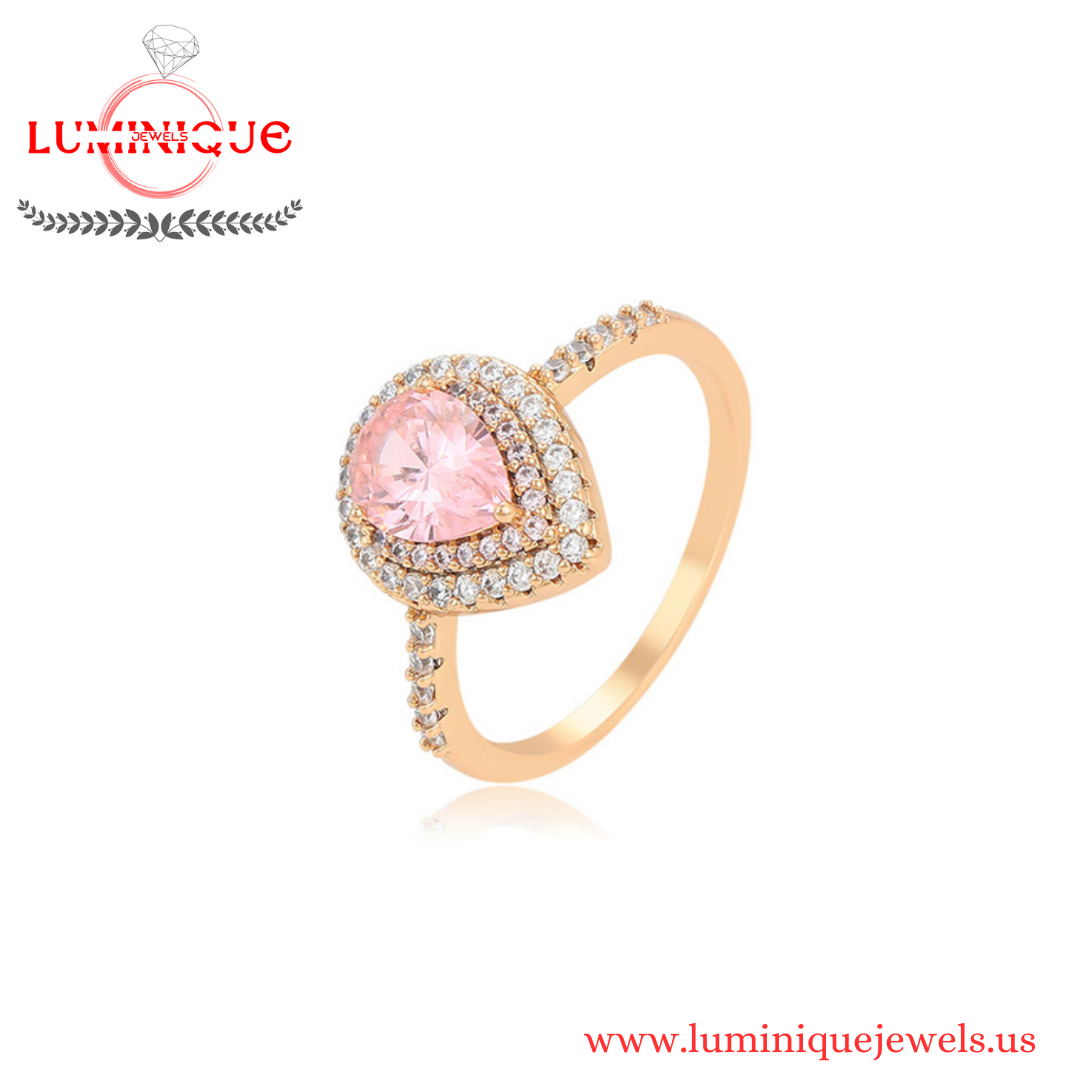 Pink Teardrop Ring (18K PVD Gold Plated)