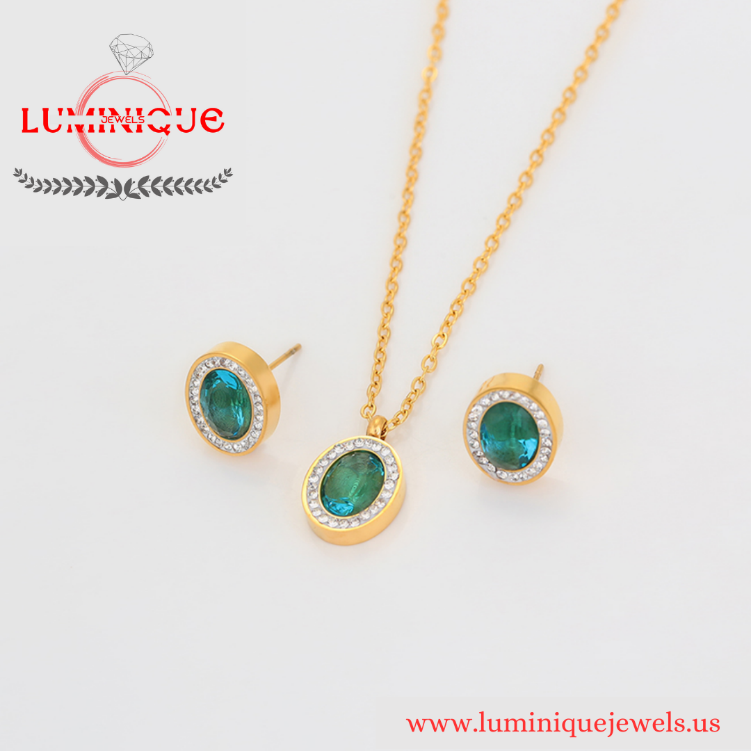 Simple Green Stone Set (24K PVD Gold Plated)