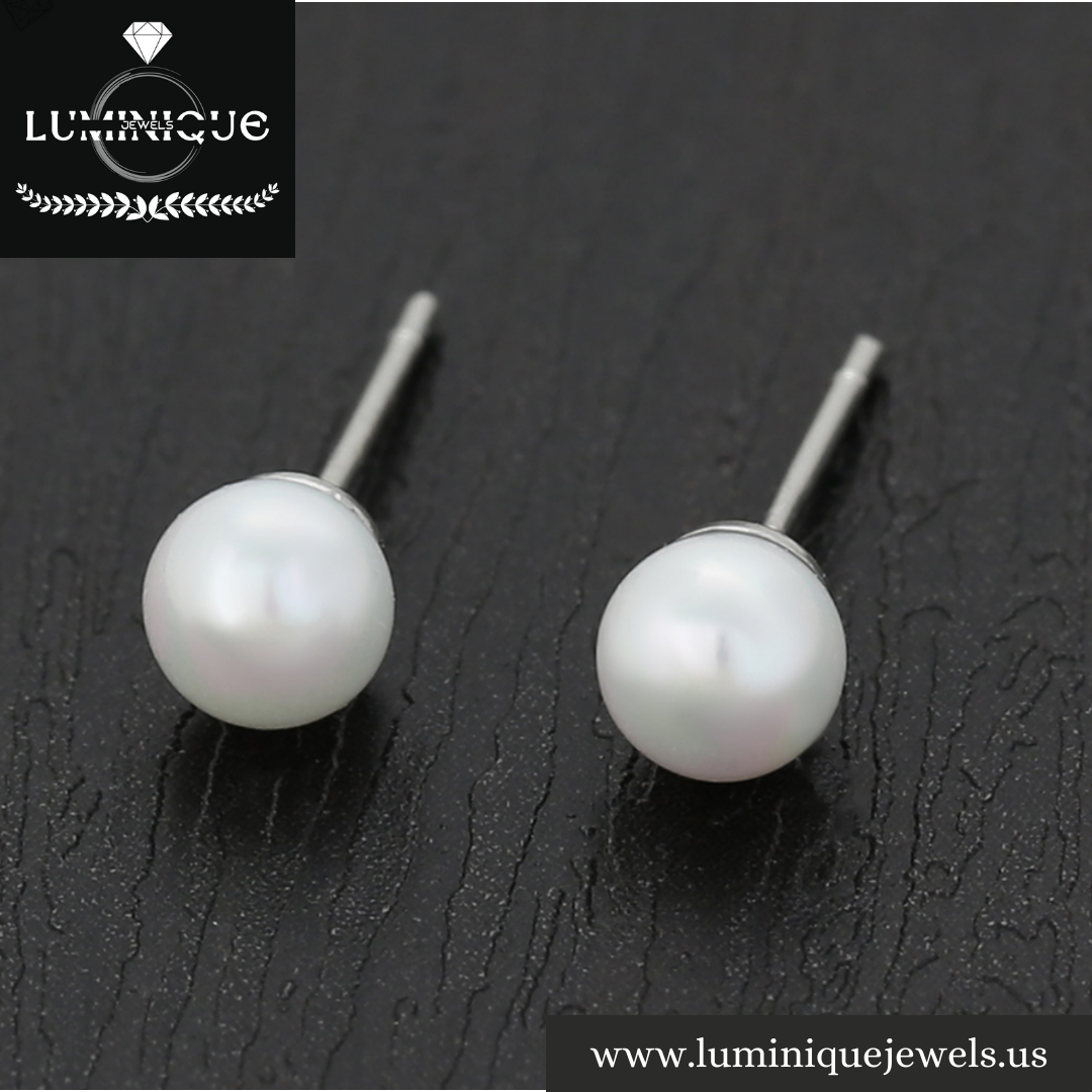 Pearl Earrings (Studs) Platinum Plated