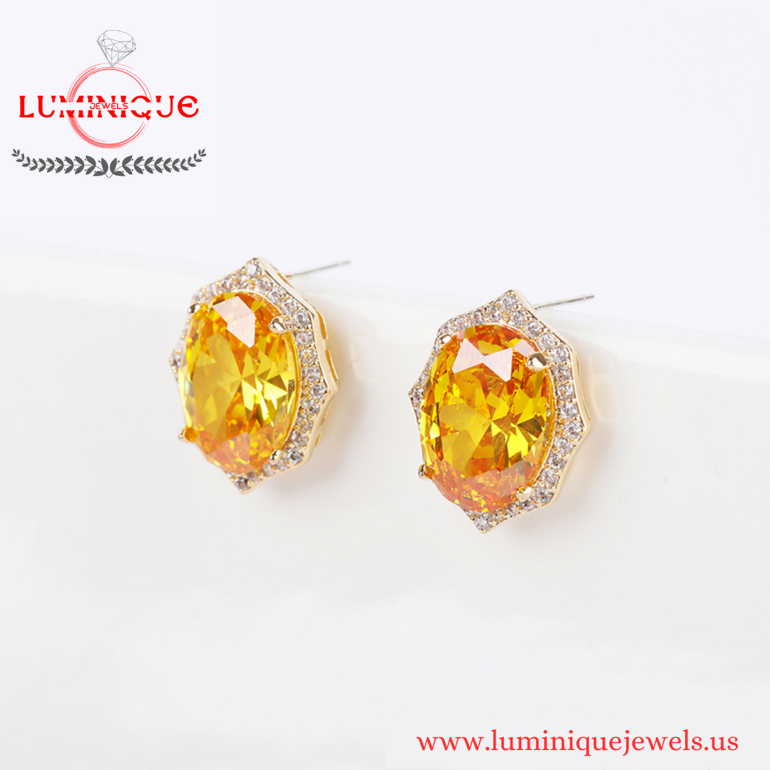 Egg Shaped Zircon Earrings (18K PVD Gold Plated)
