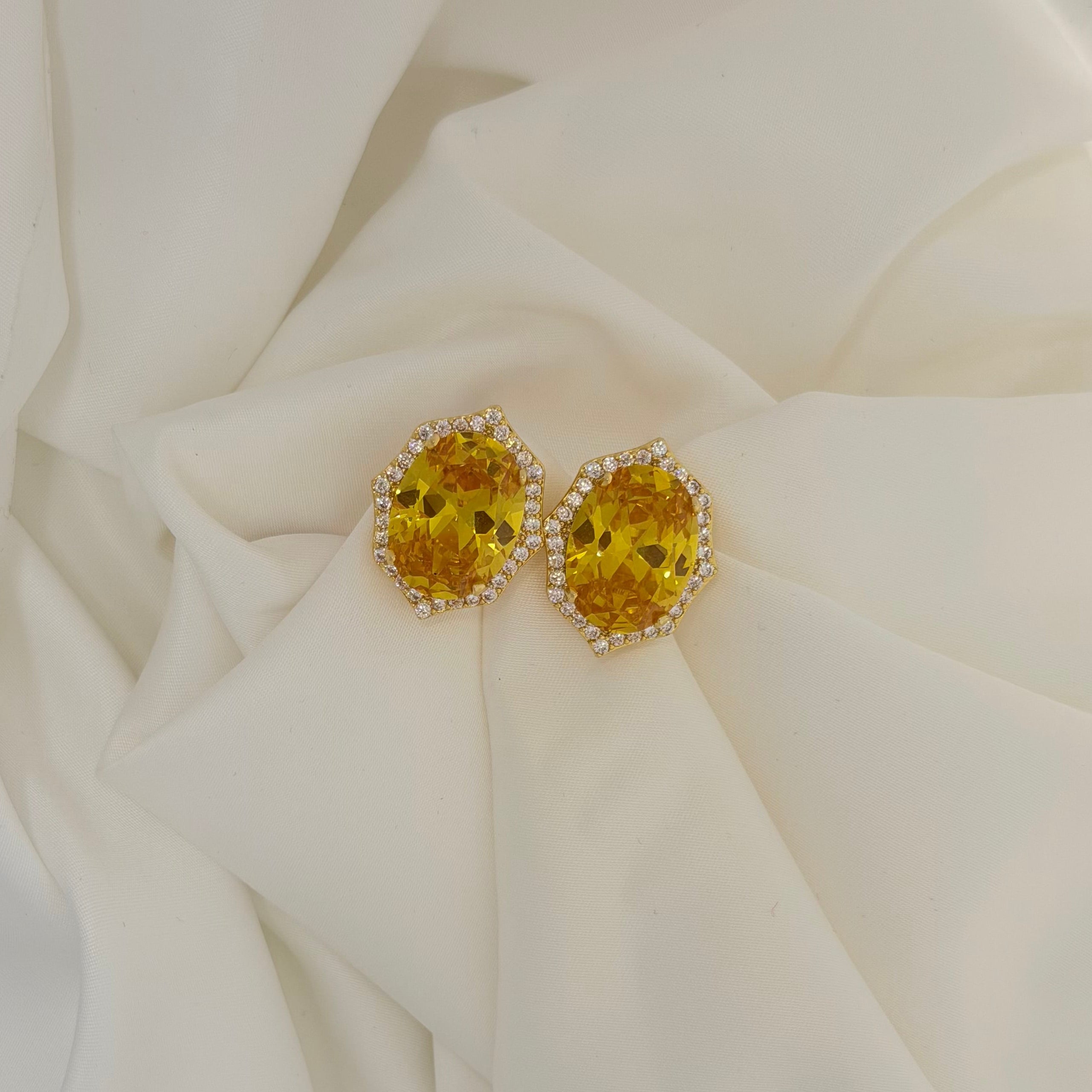 Egg Shaped Zircon Earrings (18K PVD Gold Plated)