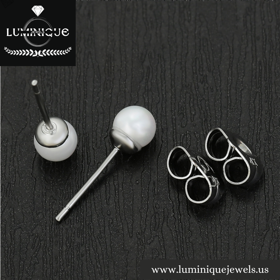 Pearl Earrings (Studs) Platinum Plated