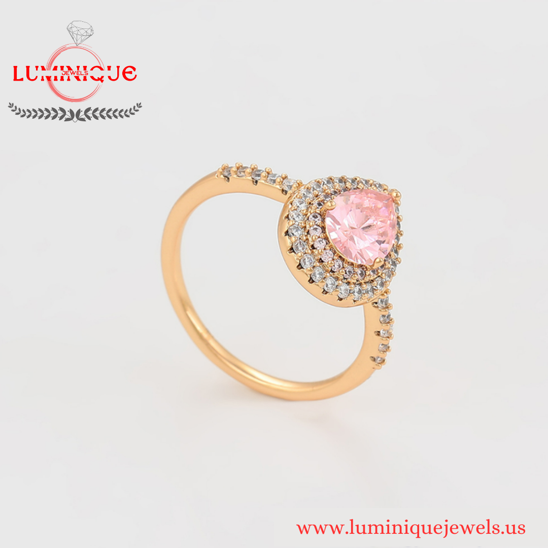 Pink Teardrop Ring (18K PVD Gold Plated)