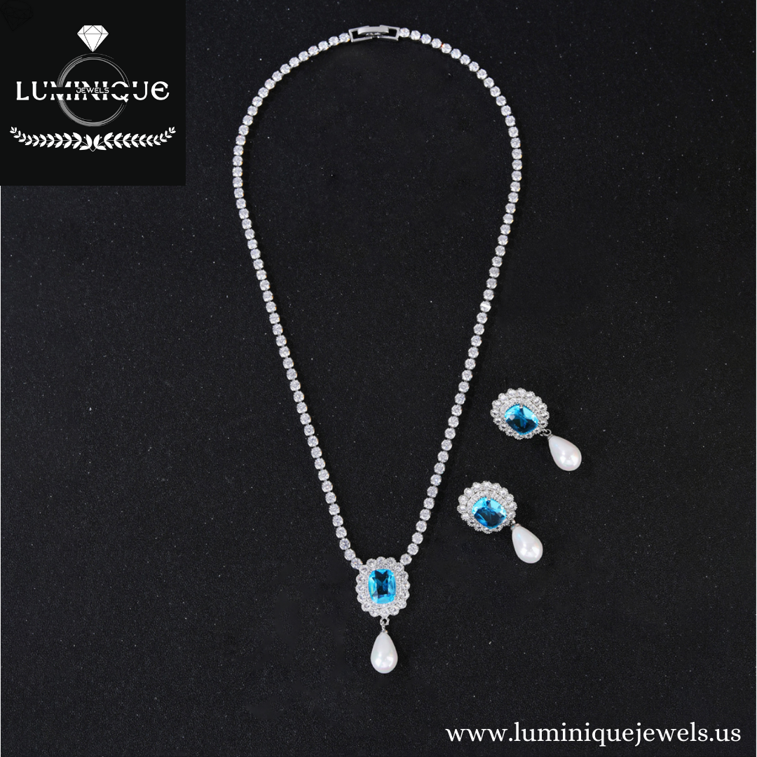 Luxury Aquamarine Set (Platinum Plated)