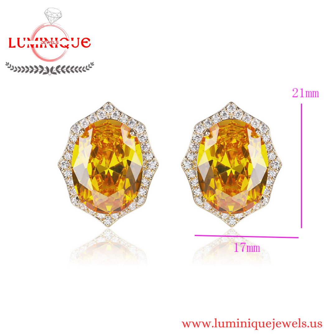 Egg Shaped Zircon Earrings (18K PVD Gold Plated)