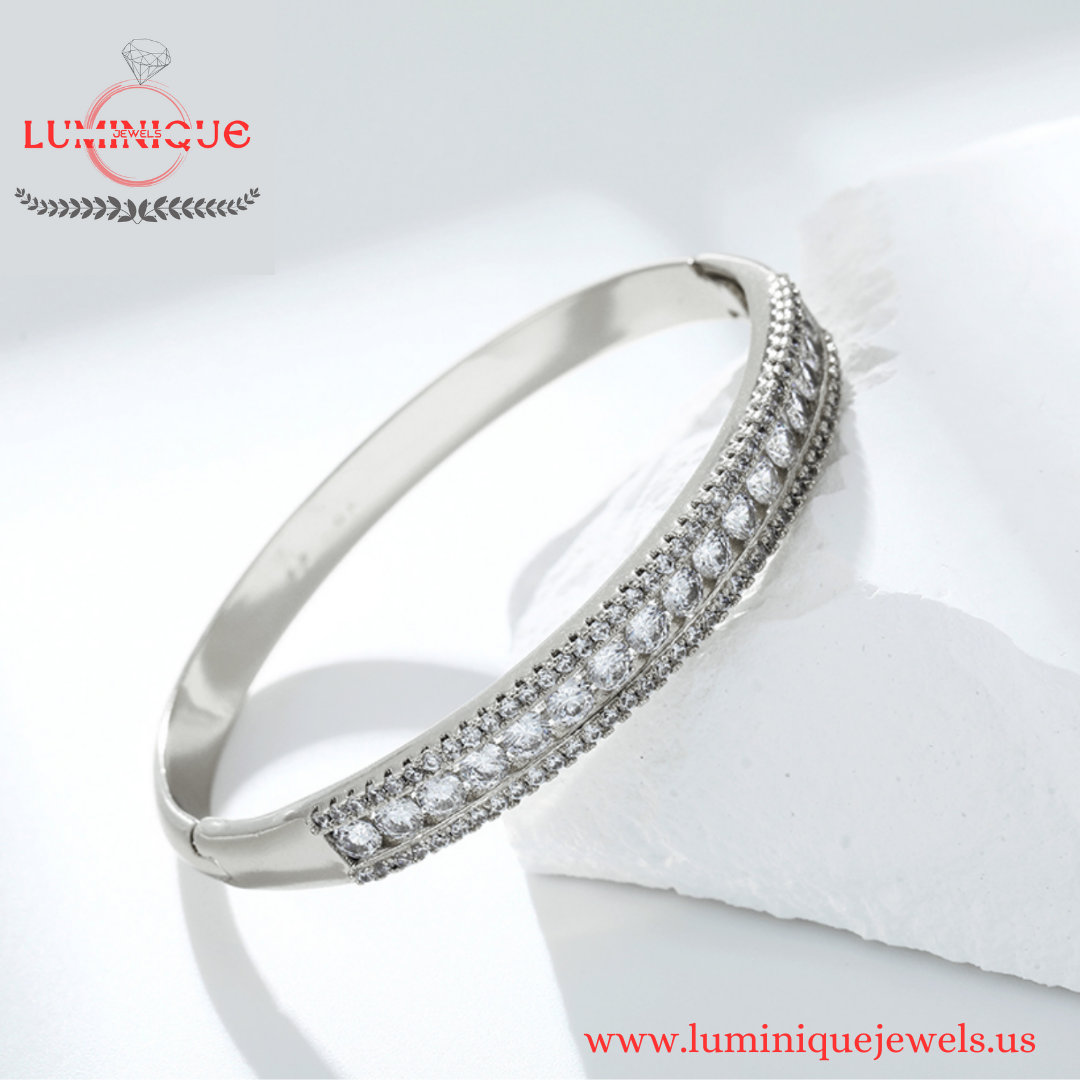 Stones Bangle (Platinum Plated)