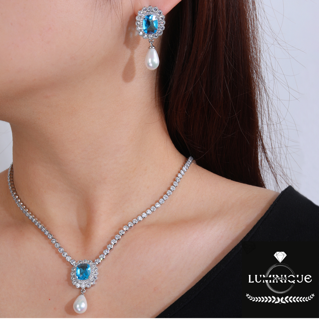 Luxury Aquamarine Set (Platinum Plated)