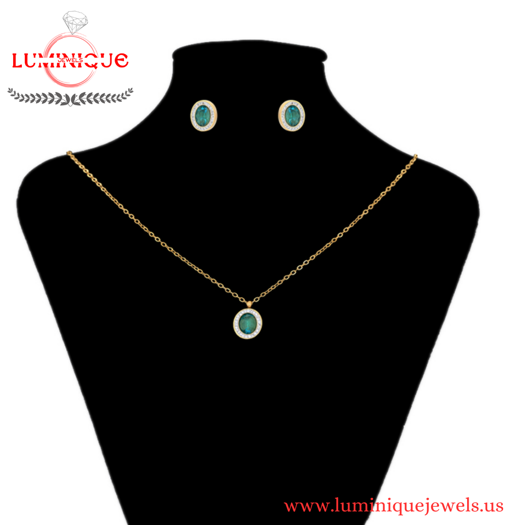 Simple Green Stone Set (24K PVD Gold Plated)