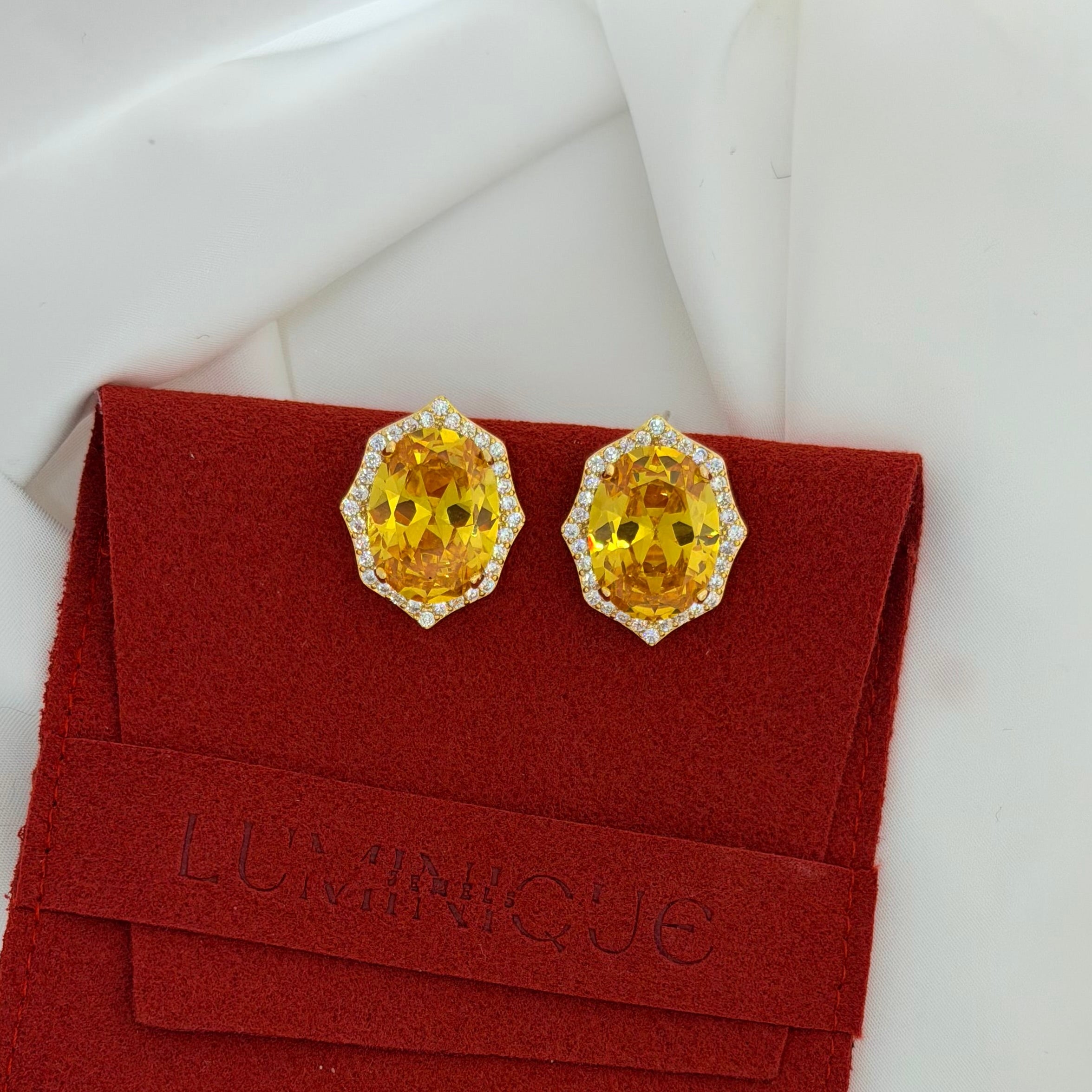 Egg Shaped Zircon Earrings (18K PVD Gold Plated)