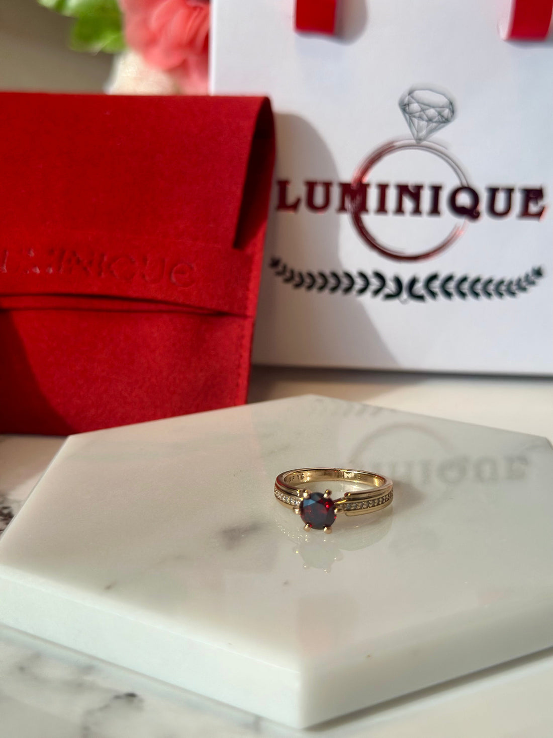 Royal garnet Stone Ring (18K PVD Gold Plated)