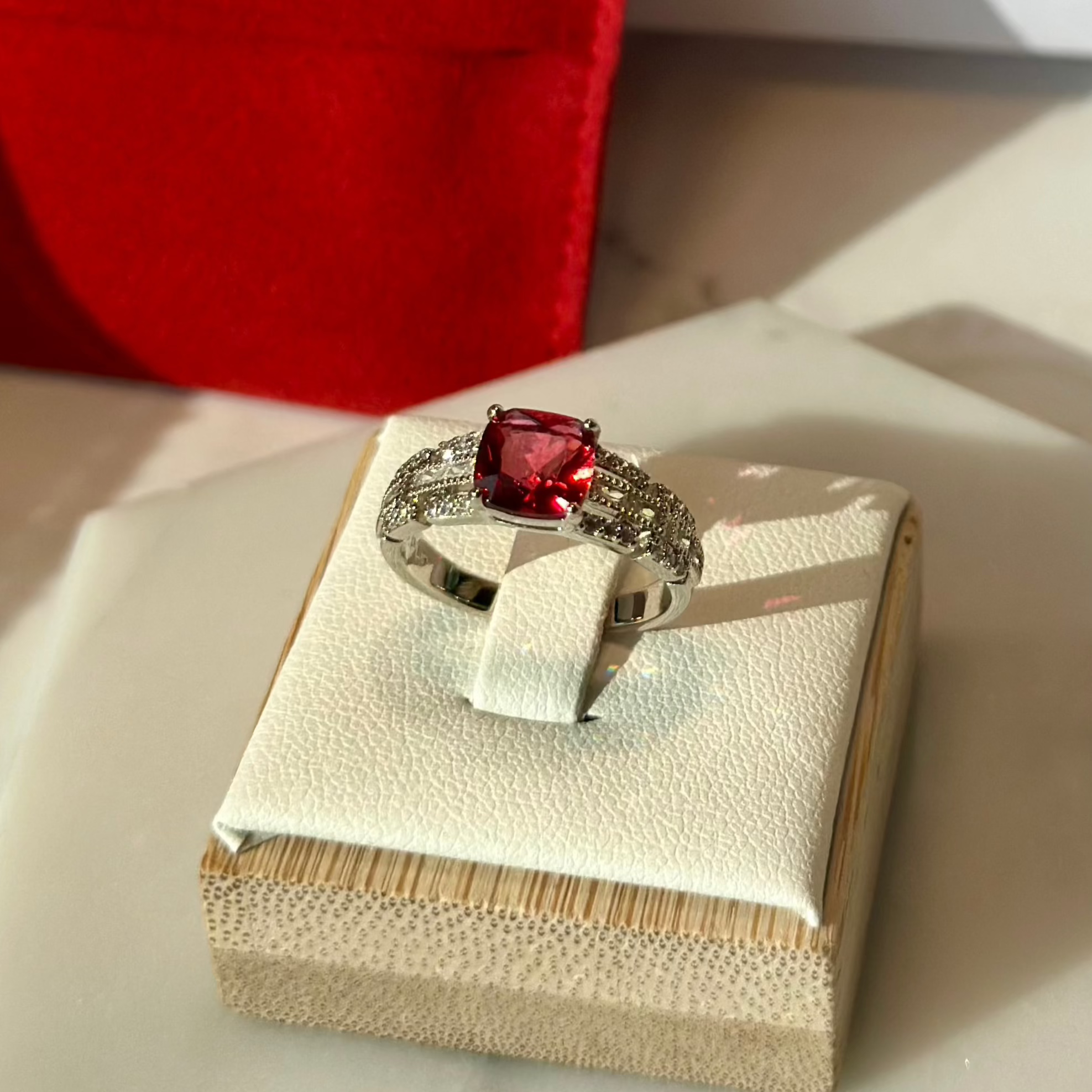 Ruby Stone Ring (Platinum Plated)