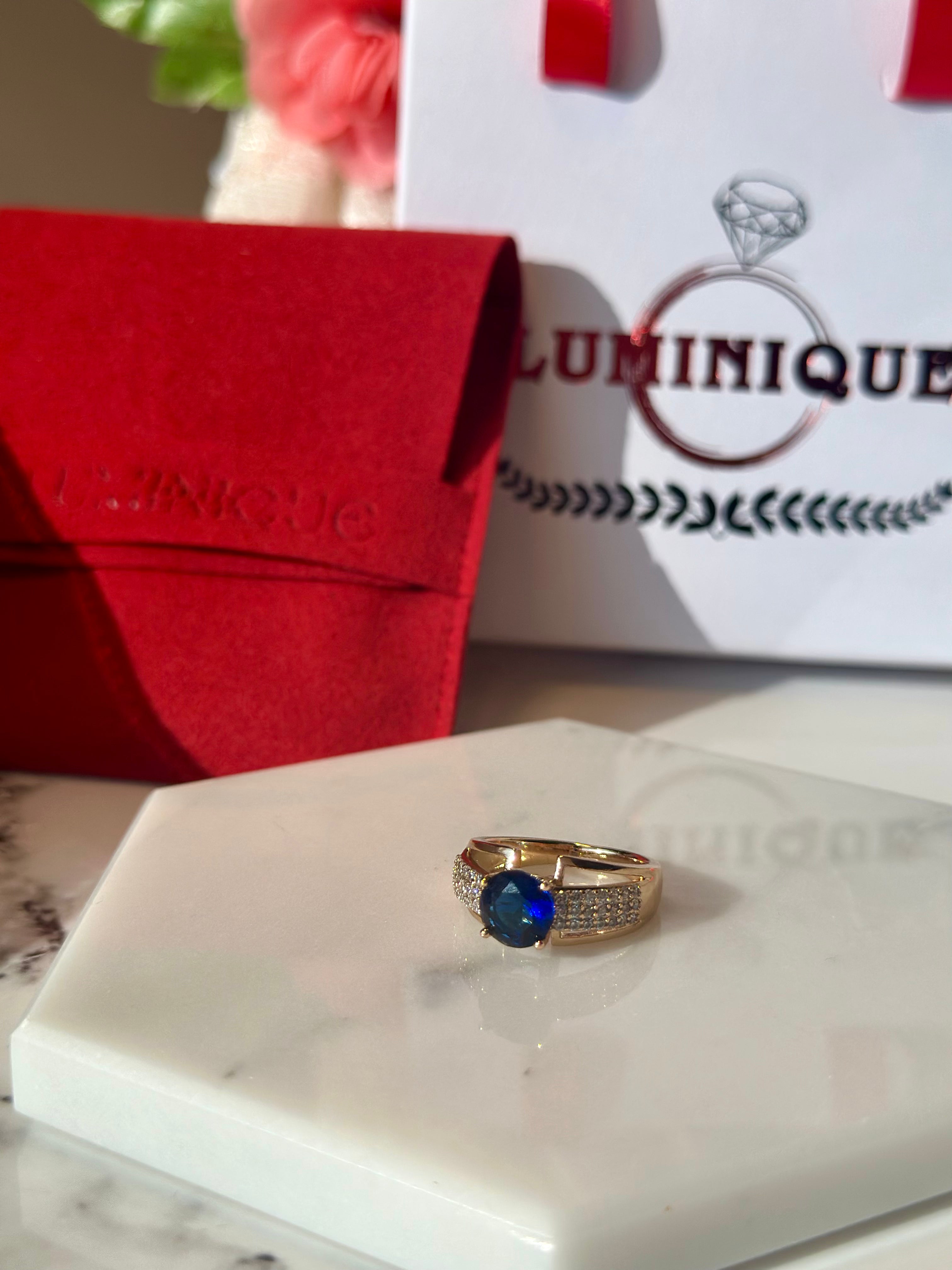 Luxury Blue Stone Ring (18K PVD Gold Plated)