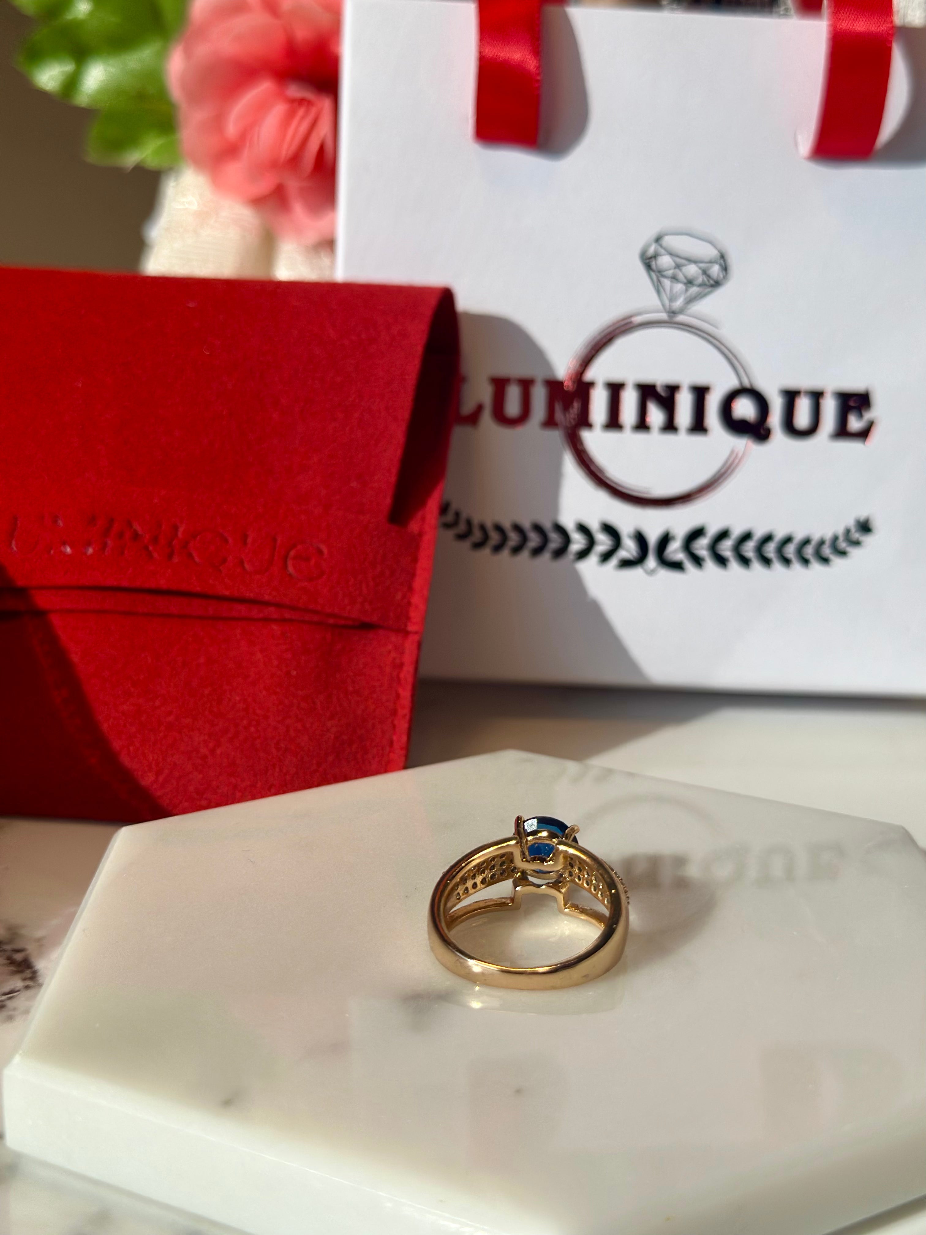 Luxury Blue Stone Ring (18K PVD Gold Plated)