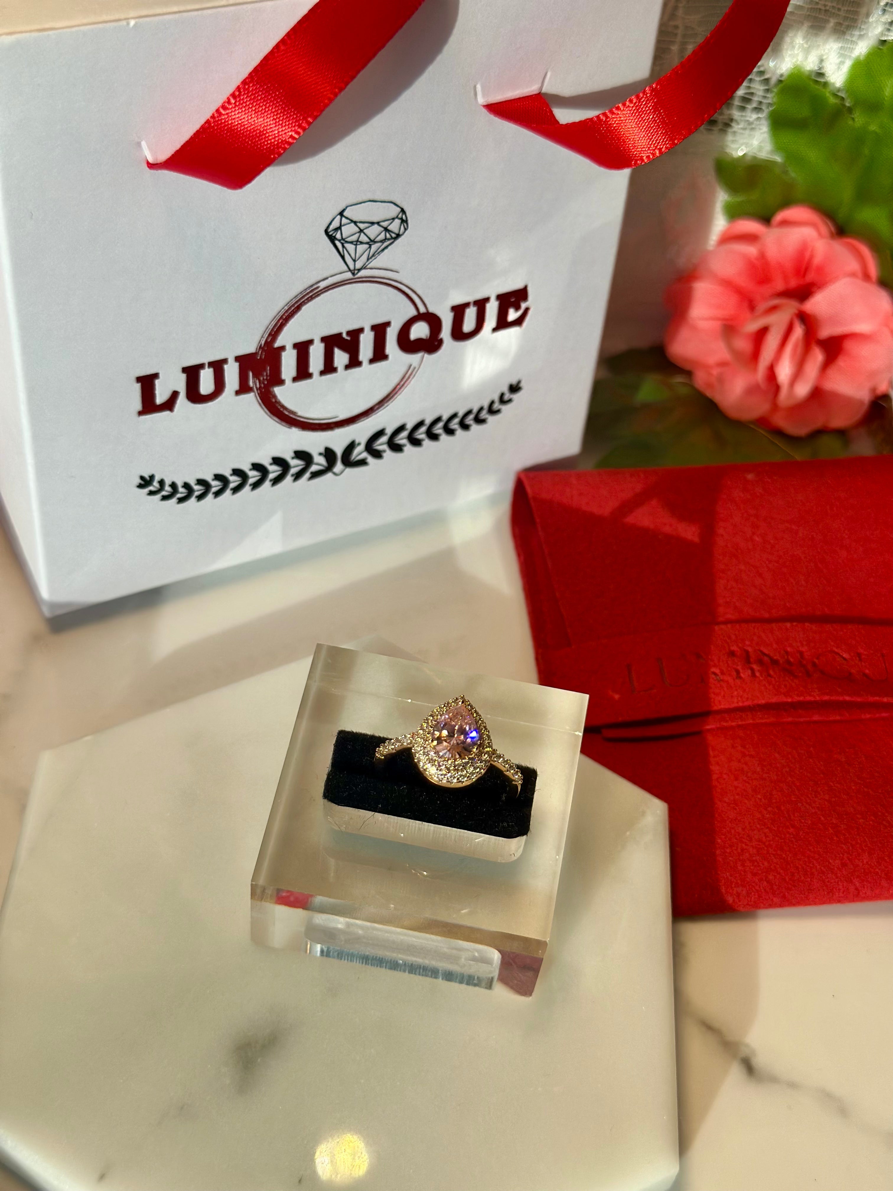 Pink Teardrop Ring (18K PVD Gold Plated)