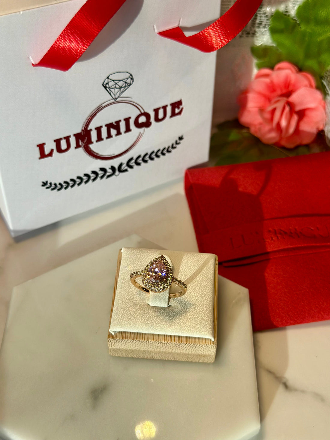 Pink Teardrop Ring (18K PVD Gold Plated)