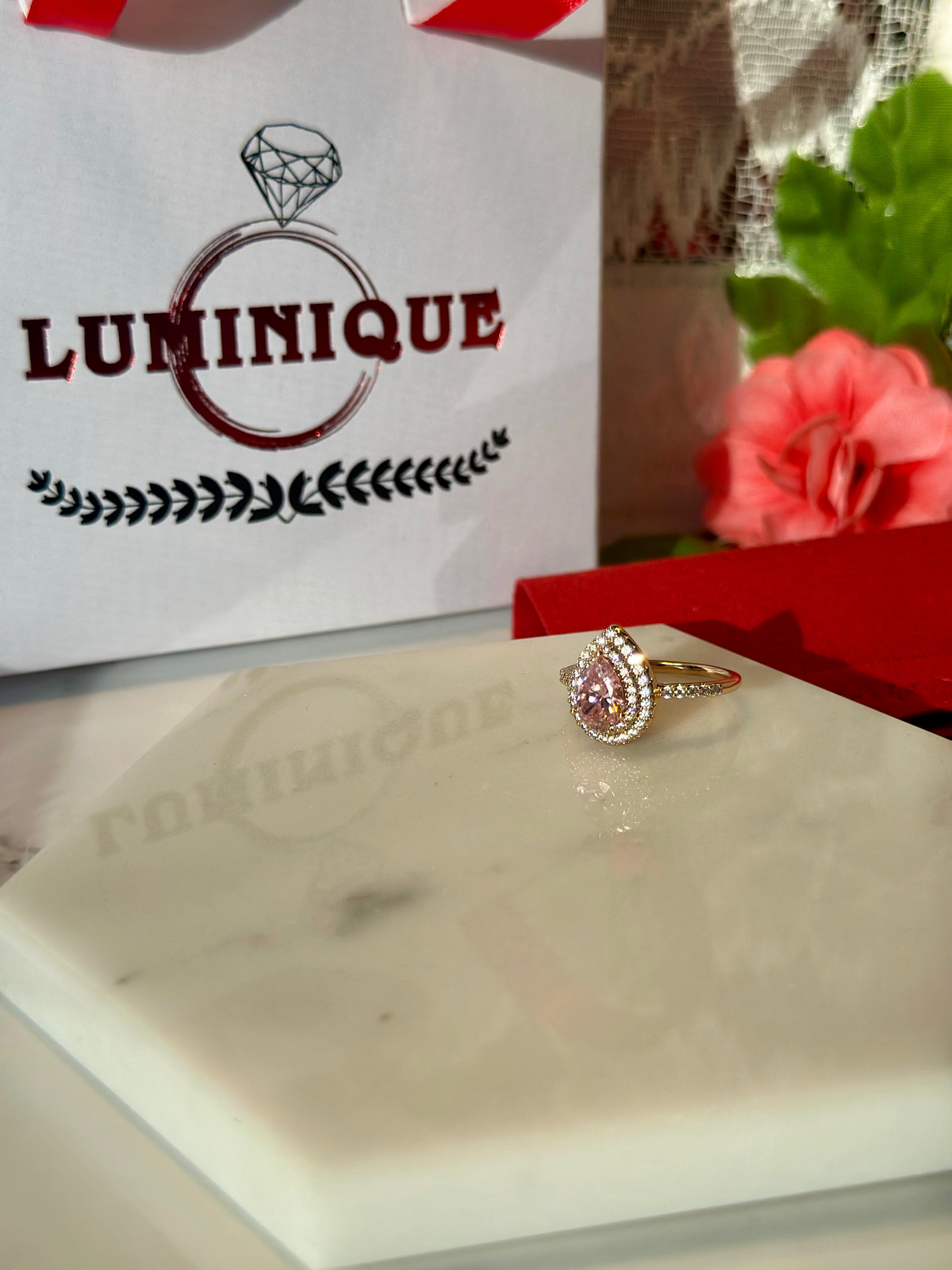 Pink Teardrop Ring (18K PVD Gold Plated)