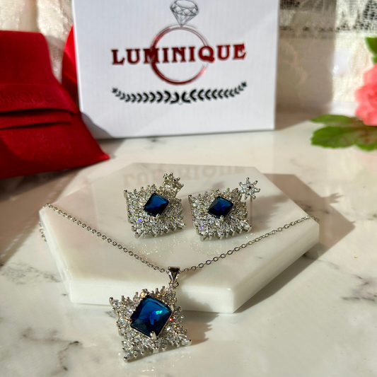 Exquisite Dark Blue Stone Set (Platinum Plated)