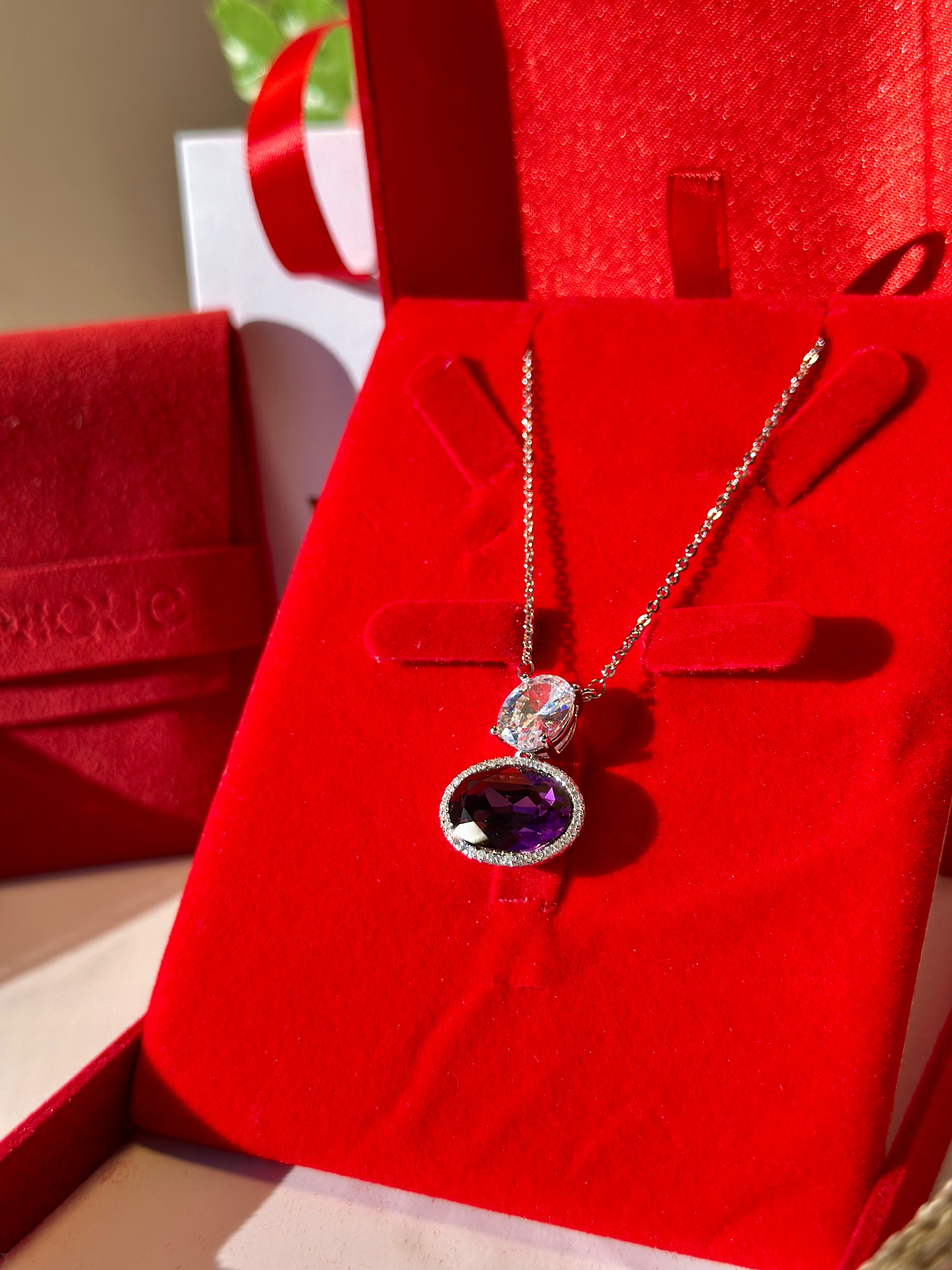 Purple Stone Necklace (Platinum Plated)