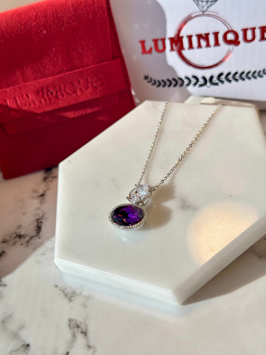 Purple Stone Necklace (Platinum Plated)
