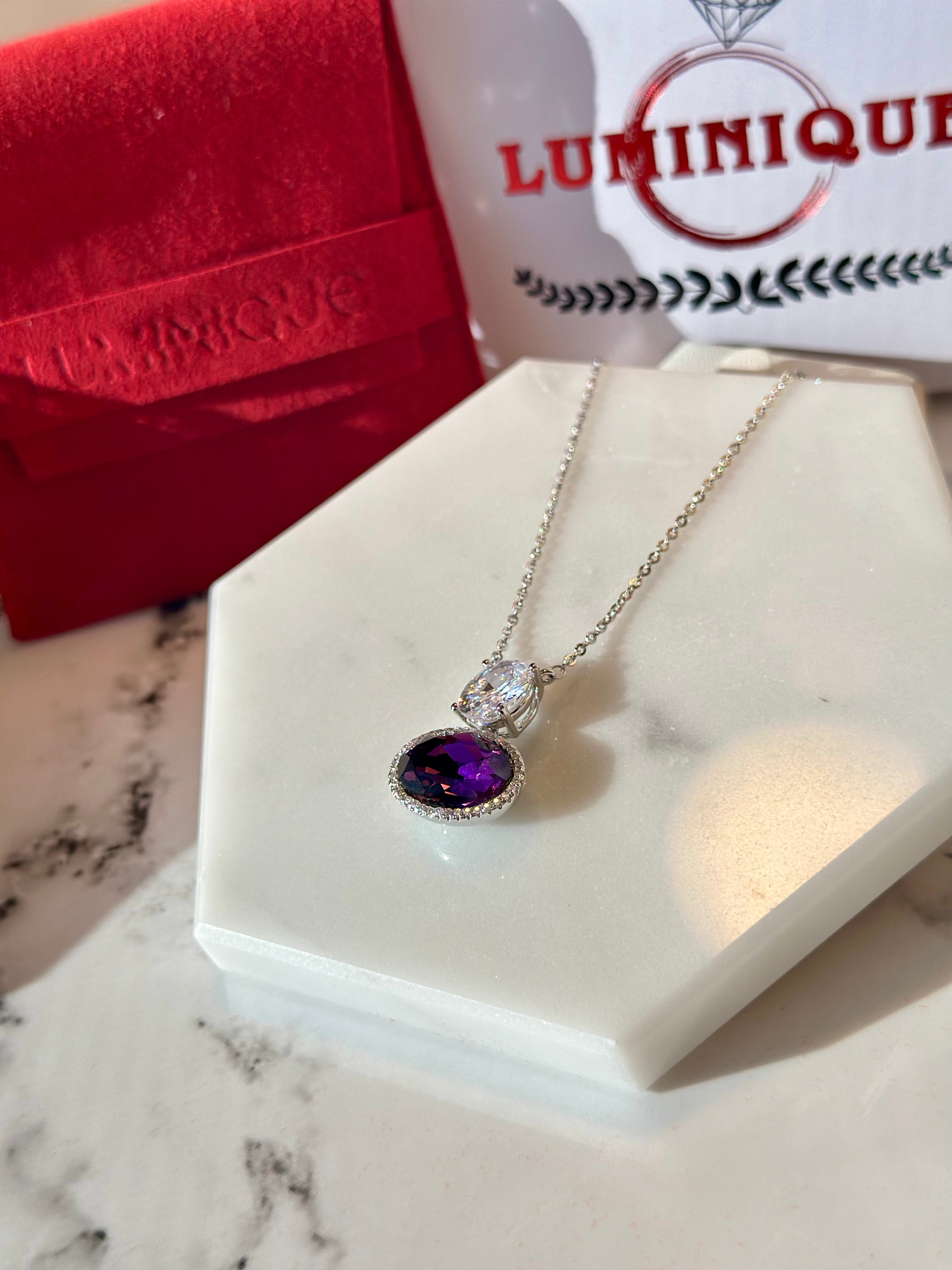 Purple Stone Necklace (Platinum Plated)