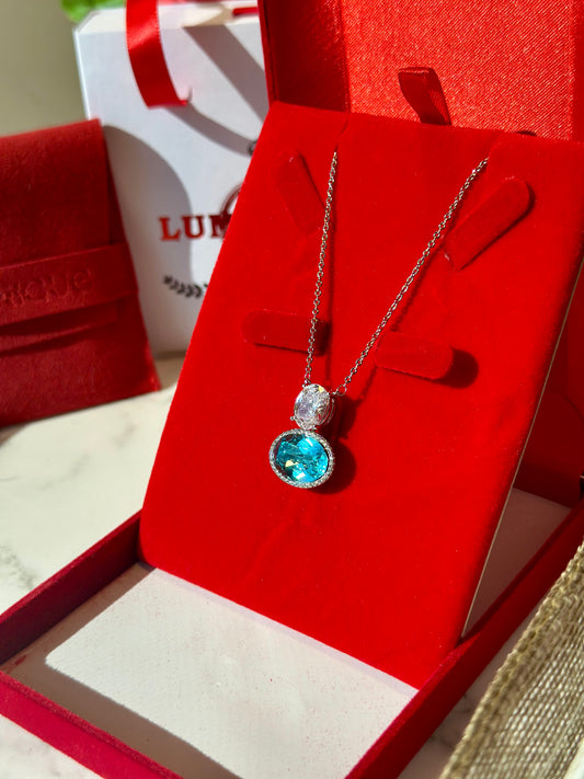 Blue Stone Necklace (Platinum Plated)