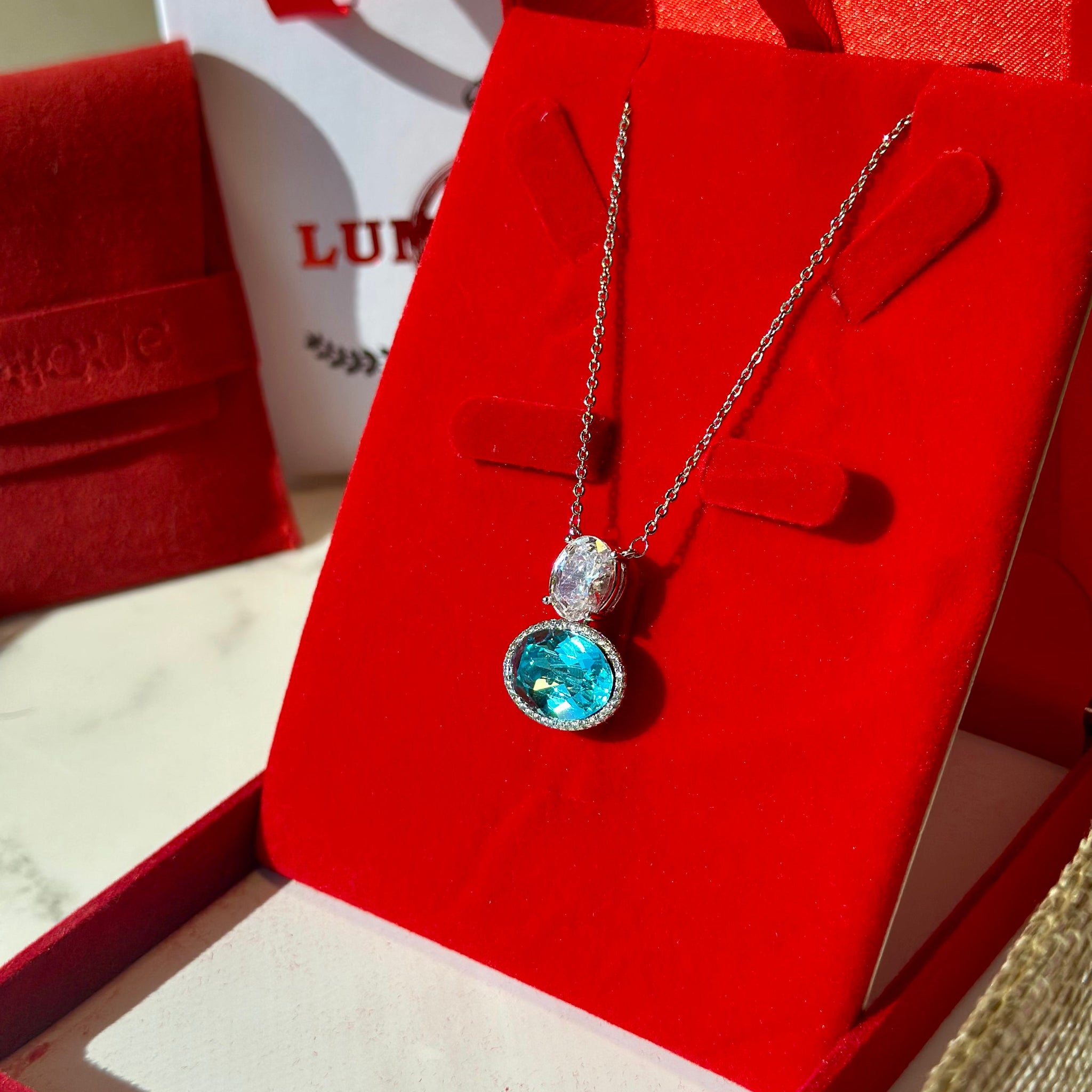 Blue Stone Necklace (Platinum Plated)