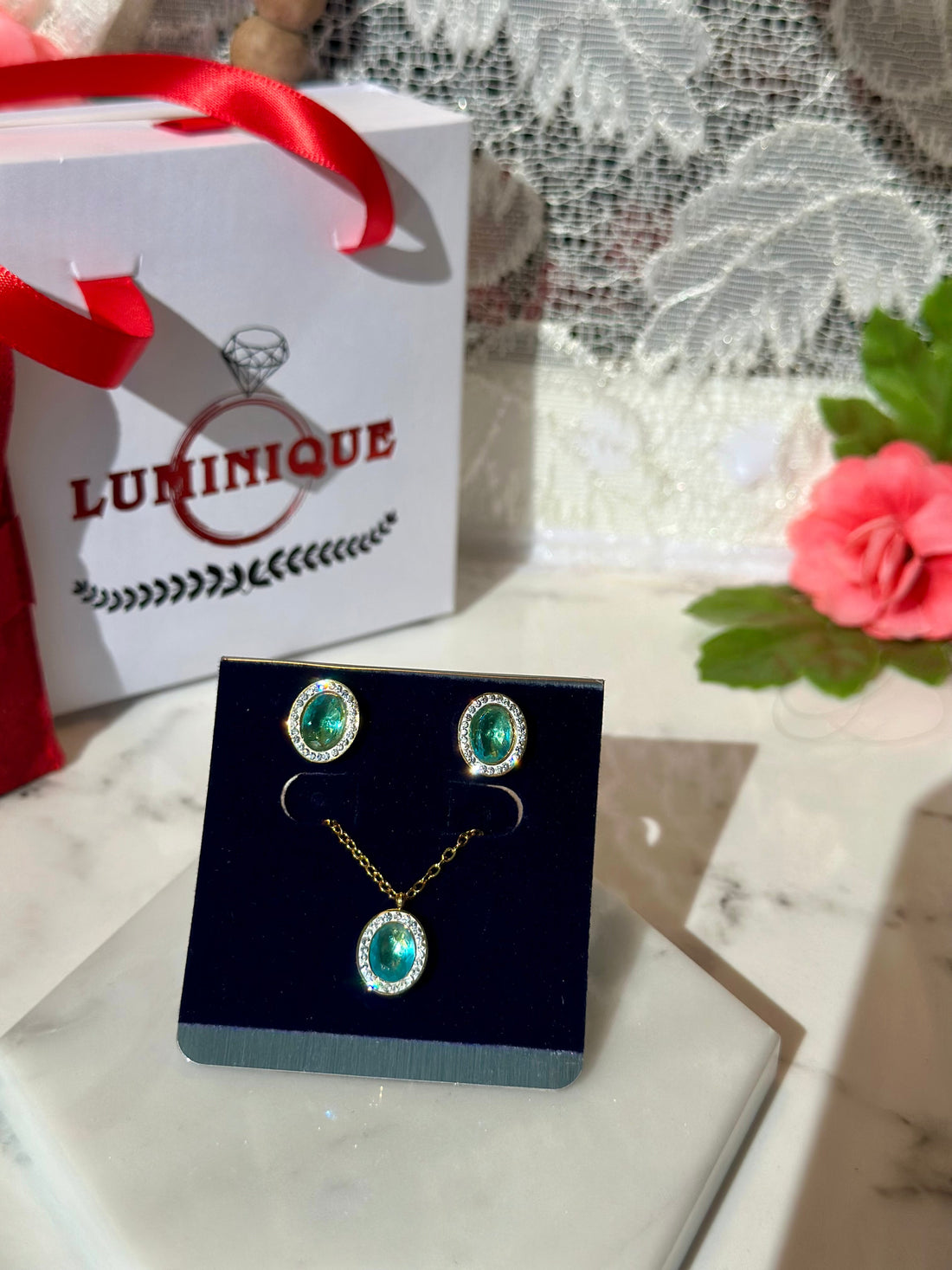 Simple Green Stone Set (24K PVD Gold Plated)